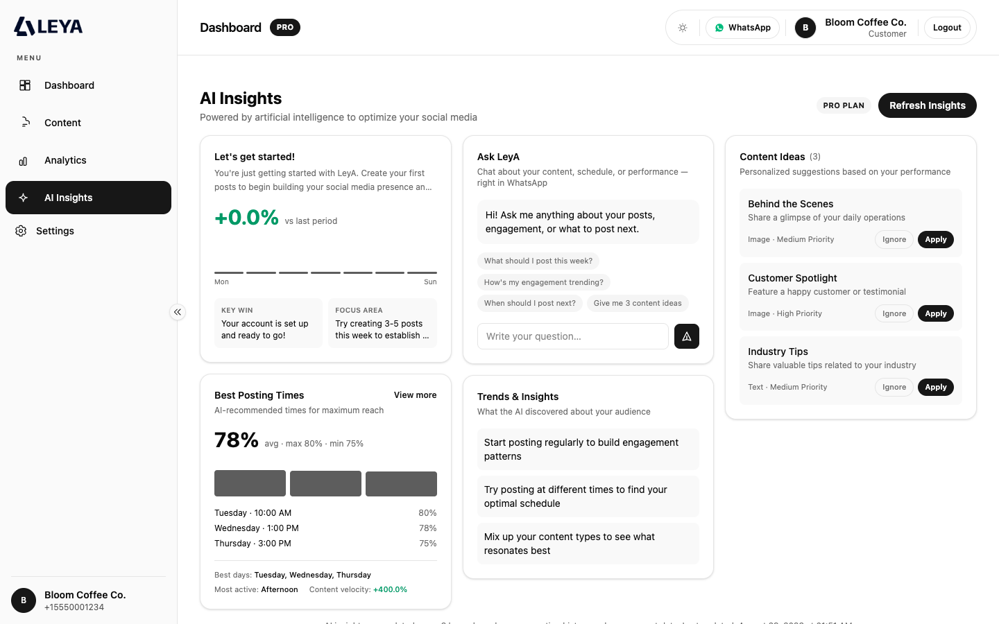 LeyA AI insights screen